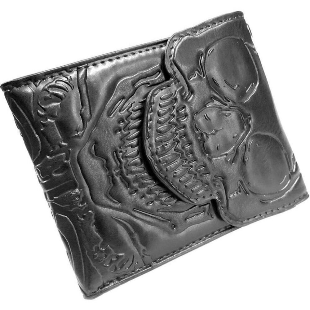 Men's Black Polyurethane Kreepsville Debossed Skull Ribcage Bi Fold Wallet